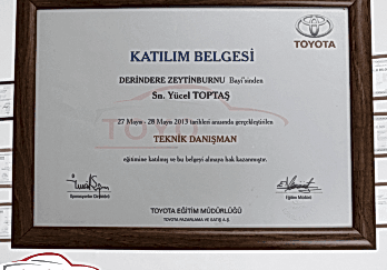 TOYOTA Eğitim Merkezi - Katılım Belgesi