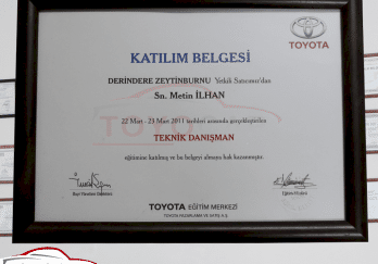 TOYOTA Eğitim Merkezi - Katılım Belgesi